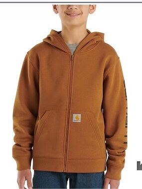 Carhartt Kids' Brown Full-Zip Hooded Sweatshirt